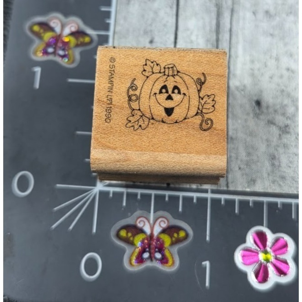 Stampin' Up! Pumpkin Jack-O-Lantern Halloween 1990 Rubber Stamp Wood #S57